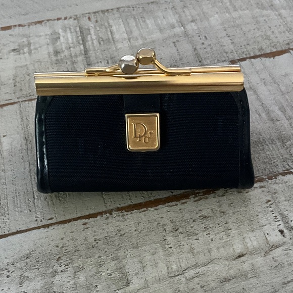 Dior Handbags - Vintage Dior Navy Canvas Key Pouch with Gold-Tone Frame